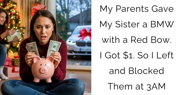 My Parents Gave My Sister a BMW with a Red Bow. I Got $1. So I Left and Blocked Them at 3AM