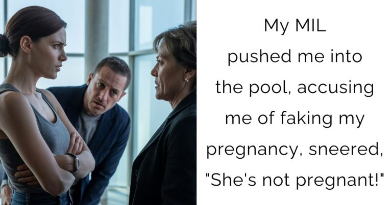 My MIL pushed me into the pool, accusing me of faking my pregnancy, sneered, “She’s not pregnant!”
