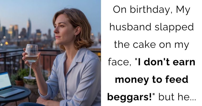 On birthday, My husband slapped the cake on my face, “I don’t earn money to feed beggars!” but he…