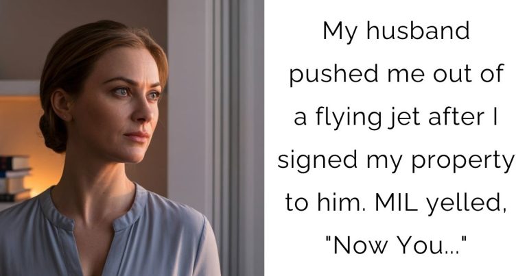 My husband pushed me out of a flying jet after I signed my property to him. MIL yelled, “Now You…”