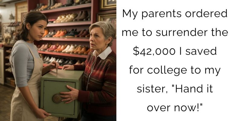 My parents ordered me to surrender the $42,000 I saved for college to my sister, “Hand it over now!”
