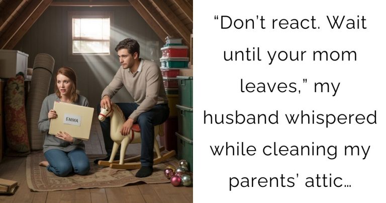 “Don’t react. Wait until your mom leaves,” my husband whispered while cleaning my parents’ attic…