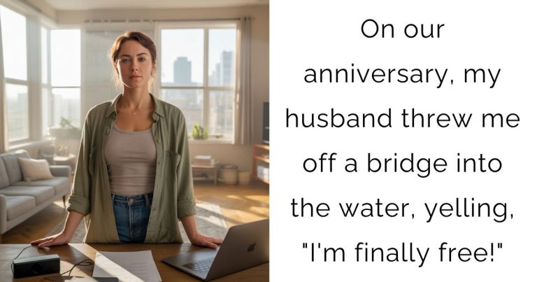 On our anniversary, my husband threw me off a bridge into the water, yelling, “I’m finally free!”