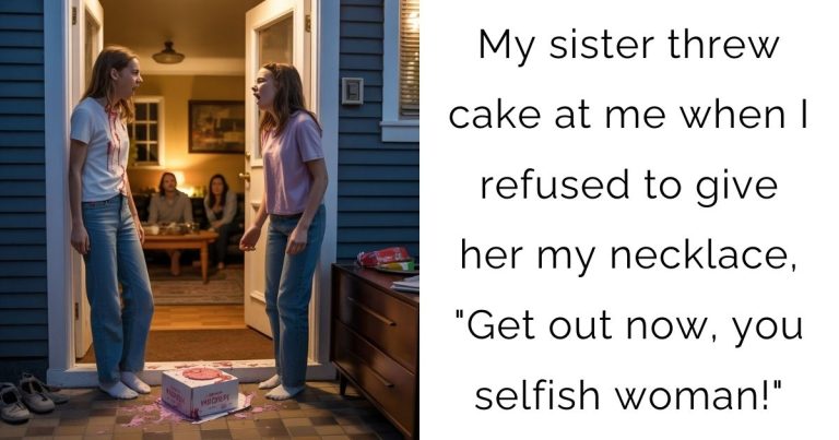 My sister threw cake at me when I refused to give her my necklace, “Get out now, you selfish woman!”