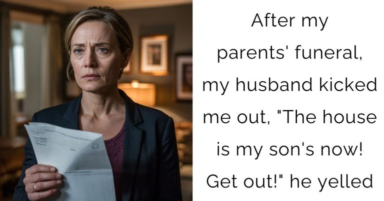 After my parents’ funeral, my husband kicked me out, “The house is my son’s now! Get out!” he yelled