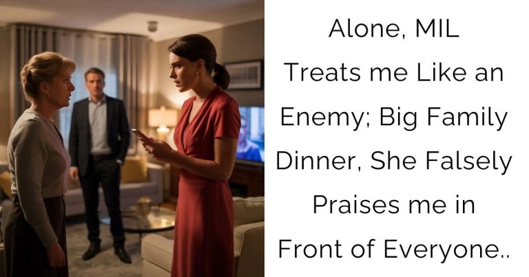 Alone, MIL Treats me Like an Enemy; Big Family Dinner, She Falsely Praises me in Front of Everyone..