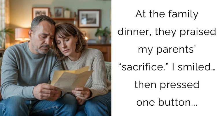 At the family dinner, they praised my parents’ “sacrifice.” I smiled… then pressed one button…