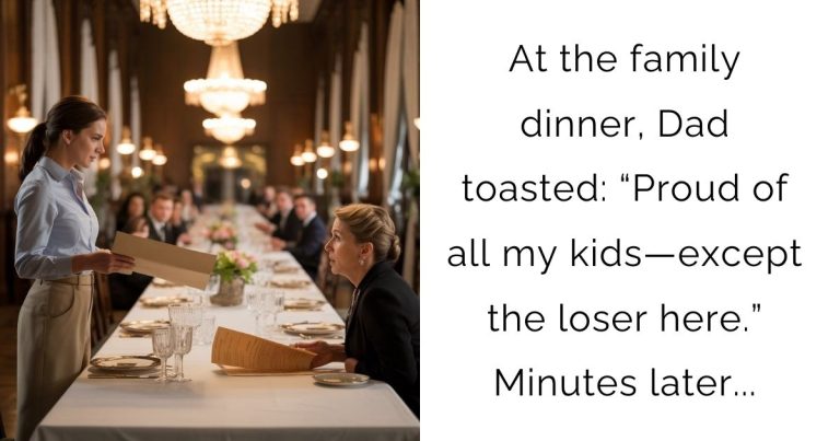 At the family dinner, Dad toasted: “Proud of all my kids—except the loser here.” Minutes later…