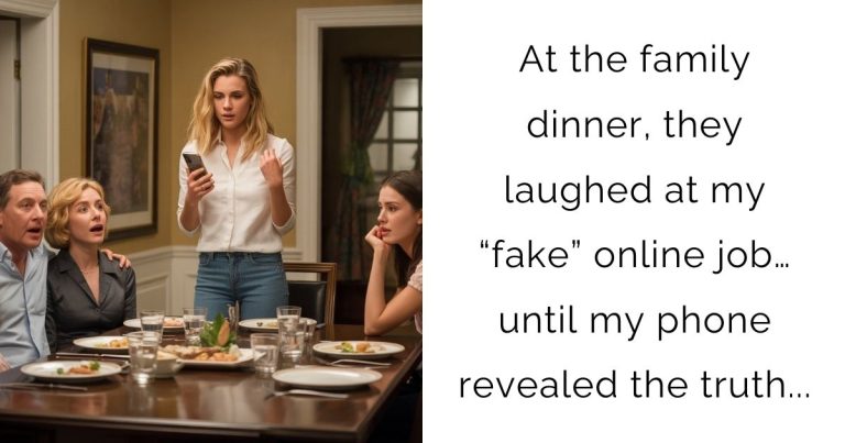 At the family dinner, they laughed at my “fake” online job… until my phone revealed the truth…