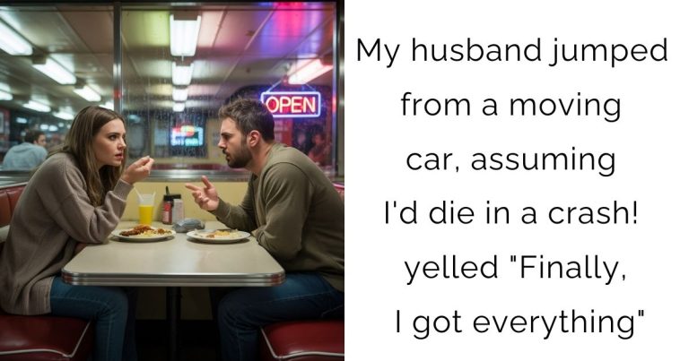 My husband jumped from a moving car, assuming I’d die in a crash! yelled “Finally, I got everything”