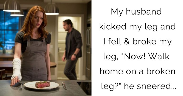 My husband kicked my leg and I fell & broke my leg, “Now! Walk home on a broken leg?” he sneered…