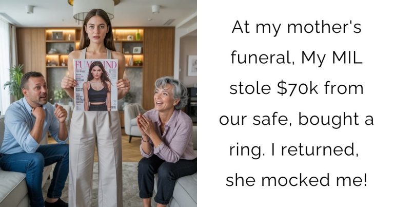 At my mother’s funeral, My MIL stole $70k from our safe, bought a ring. I returned, she mocked me!