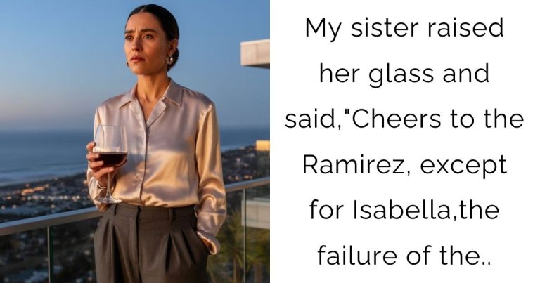 My sister raised her glass and said,”Cheers to the Ramirez, except for Isabella,the failure of the..