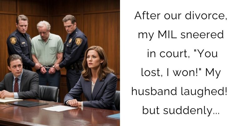 After our divorce, my MIL sneered in court, “You lost, I won!” My husband laughed! but suddenly…