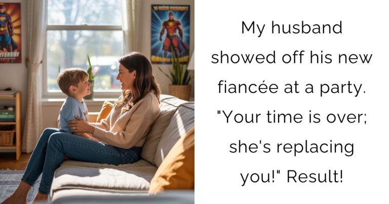 My husband showed off his new fiancée at a party. “Your time is over; she’s replacing you!” Result!