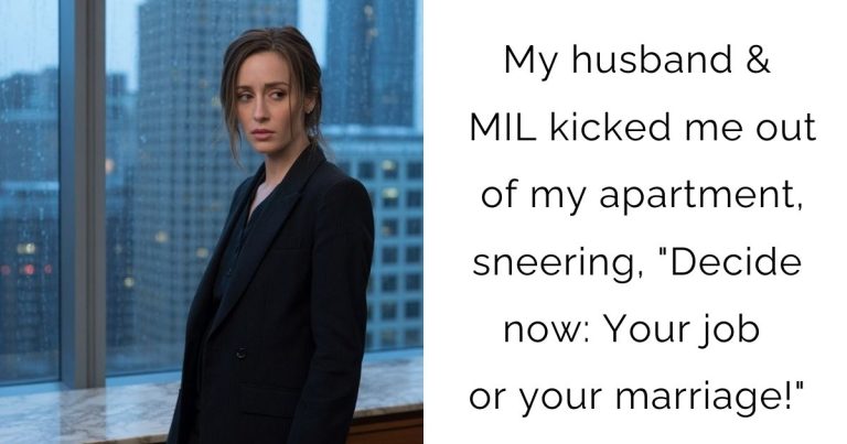 My husband & MIL kicked me out of my apartment, sneering, “Decide now: Your job or your marriage!”