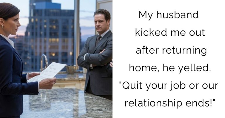 My husband kicked me out after returning home, he yelled, “Quit your job or our relationship ends!”
