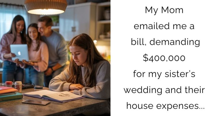 My Mom emailed me a bill, demanding $400,000 for my sister’s wedding and their house expenses…