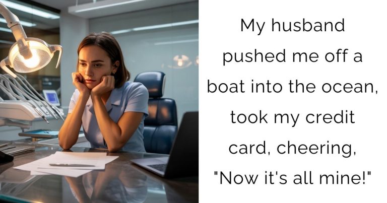 My husband pushed me off a boat into the ocean, took my credit card, cheering, “Now it’s all mine!”