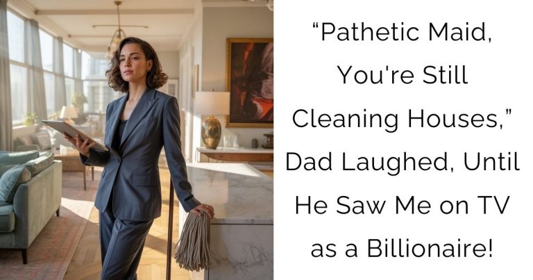 “Pathetic Maid, You’re Still Cleaning Houses,” Dad Laughed, Until He Saw Me on TV as a Billionaire!
