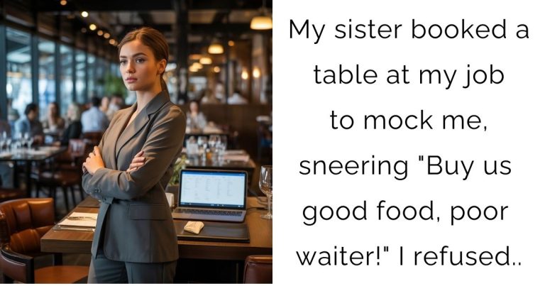 My sister booked a table at my job to mock me, sneering “Buy us good food, poor waiter!” I refused..