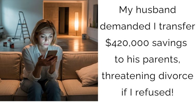 My husband demanded I transfer $420,000 savings to his parents, threatening divorce if I refused!
