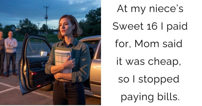 At my niece’s Sweet 16 I paid for, Mom said it was cheap, so I stopped paying bills.