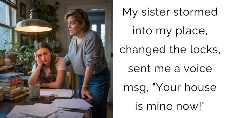 My sister stormed into my place, changed the locks, sent me a voice msg, “Your house is mine now!”