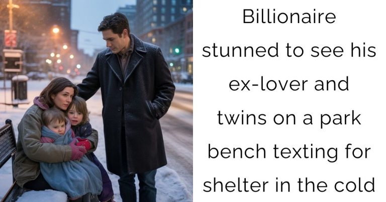 Billionaire stunned to see his ex-lover and twins on a park bench — texting for shelter in the cold