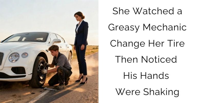 She Watched a Greasy Mechanic Change Her Tire — Then Noticed His Hands Were Shaking