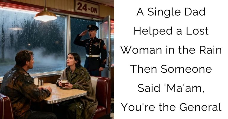 A Single Dad Helped a Lost Woman in the Rain—Then Someone Said ‘Ma’am, You’re the General