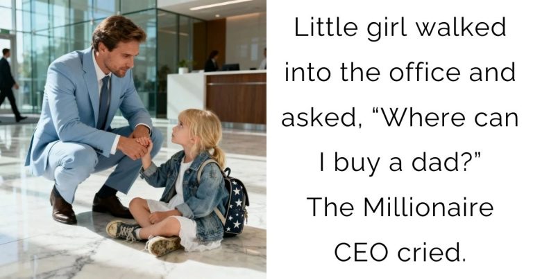Little girl walked into the office and asked, “Where can I buy a dad?” The Millionaire CEO cried.