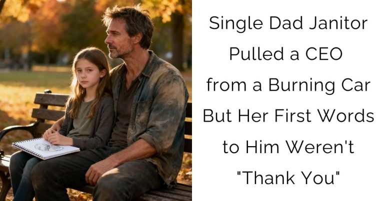 Single Dad Janitor Pulled a CEO from a Burning Car — But Her First Words to Him Weren’t “Thank You”