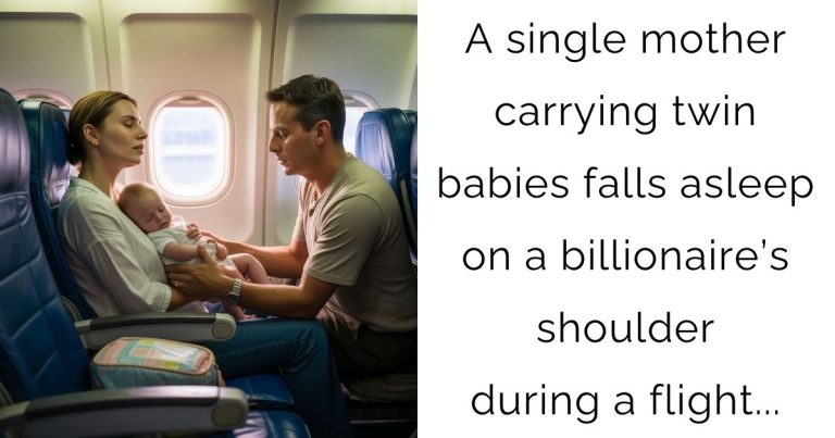 A single mother carrying twin babies falls asleep on a billionaire’s shoulder during a flight…