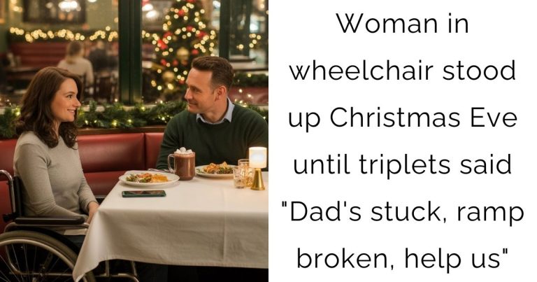 Woman in wheelchair stood up Christmas Eve—until triplets said “Dad’s stuck, ramp broken, help us”