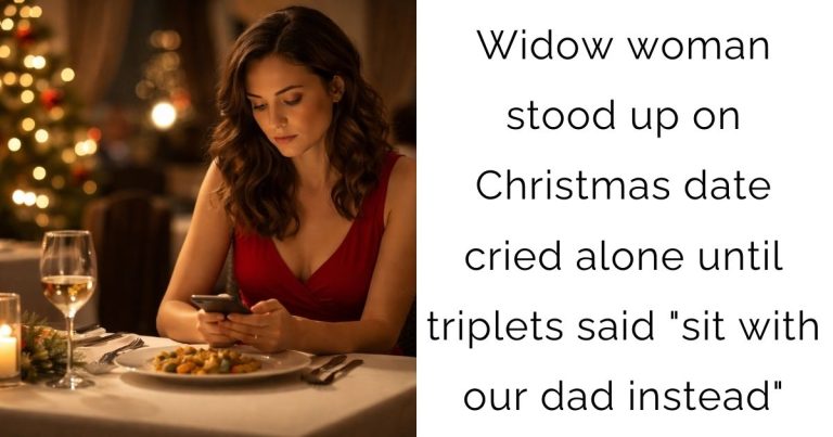 Widow woman stood up on Christmas date cried alone—until triplets said “sit with our dad instead”