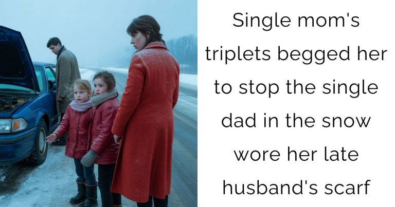 Single mom’s triplets begged her to stop—the single dad in the snow wore her late husband’s scarf