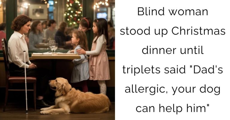 Blind woman stood up Christmas dinner—until triplets said “Dad’s allergic, your dog can help him”