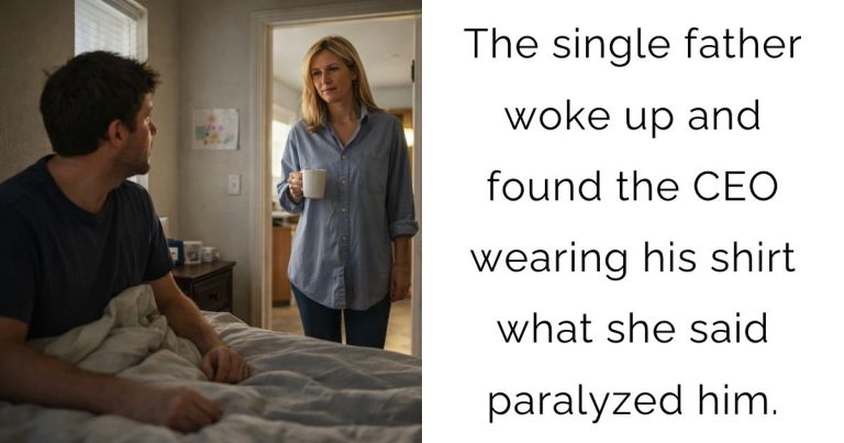 The single father woke up and found the CEO wearing his shirt—what she said paralyzed him.