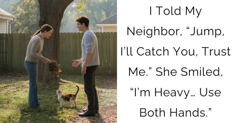 I Told My Neighbor, “Jump, I’ll Catch You, Trust Me.” She Smiled, “I’m Heavy… Use Both Hands.”