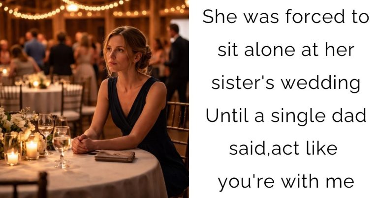 She was forced to sit alone at her sister’s wedding—Until a single dad said,act like you’re with me