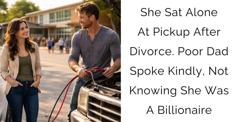 She Sat Alone At Pickup After Divorce. Poor Dad Spoke Kindly, Not Knowing She Was A Billionaire