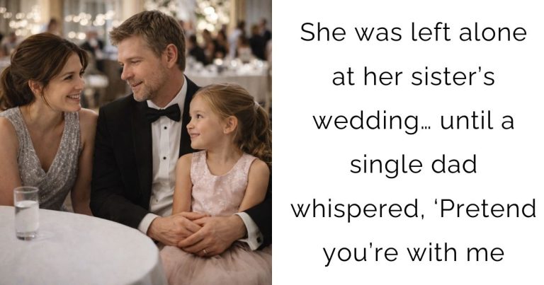 She was left alone at her sister’s wedding… until a single dad whispered, ‘Pretend you’re with me