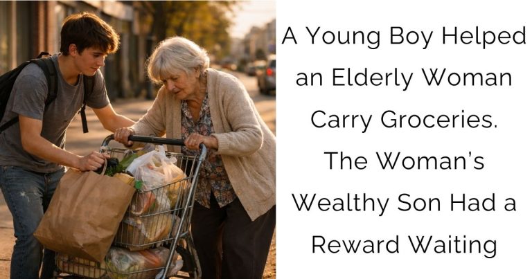 A Young Boy Helped an Elderly Woman Carry Groceries. The Woman’s Wealthy Son Had a Reward Waiting