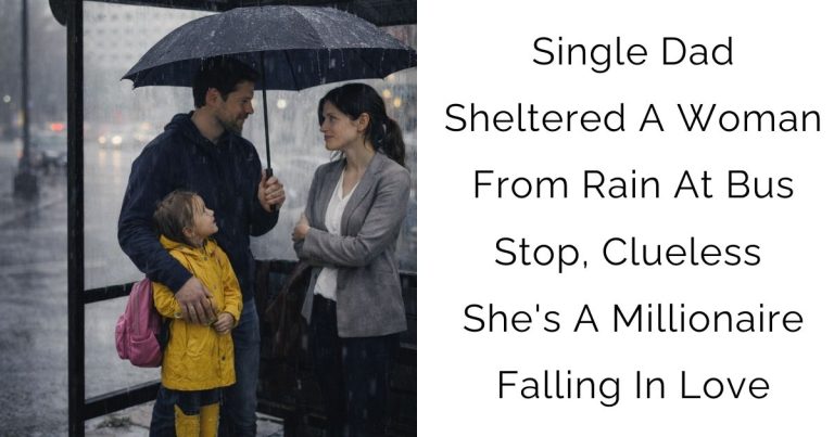 Single Dad Sheltered A Woman From Rain At Bus Stop, Clueless She’s A Millionaire Falling In Love