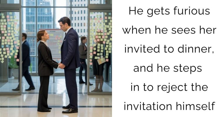 He gets furious when he sees her invited to dinner, and he steps in to reject the invitation himself
