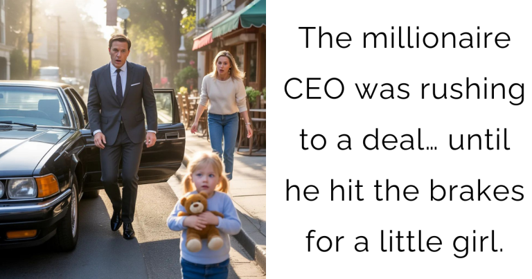 The millionaire CEO was rushing to a deal… until he hit the brakes for a little girl.