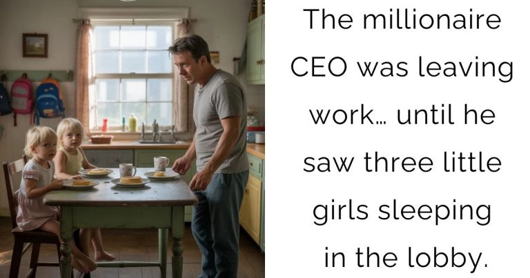 The millionaire CEO was leaving work… until he saw three little girls sleeping in the lobby.