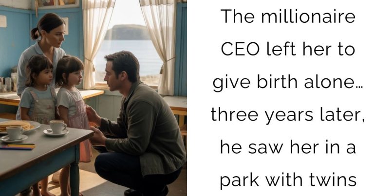 The millionaire CEO left her to give birth alone… three years later, he saw her in a park with twins