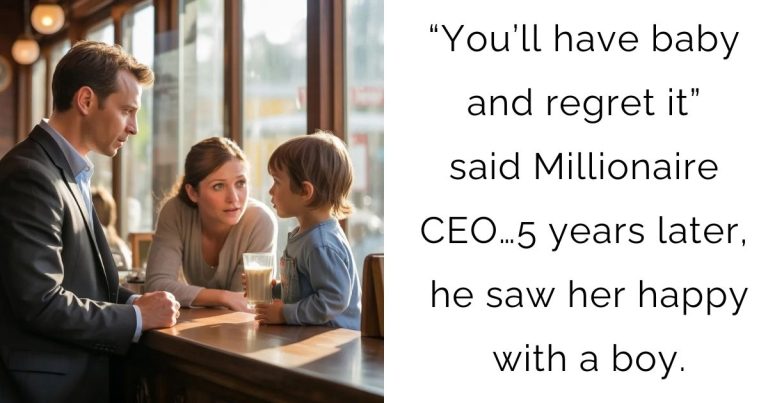 “You’ll have baby and regret it” said Millionaire CEO… 5 years later, he saw her happy with a boy.